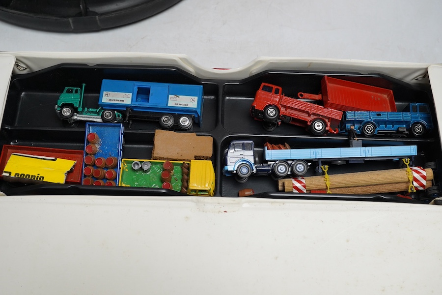 A collection of Matchbox Series, etc. including; three Matchbox Series plastic carry cases and an additional four Matchbox inner trays from carry cases, three Matchbox Convoy carry cases in the form of articulated lorrie